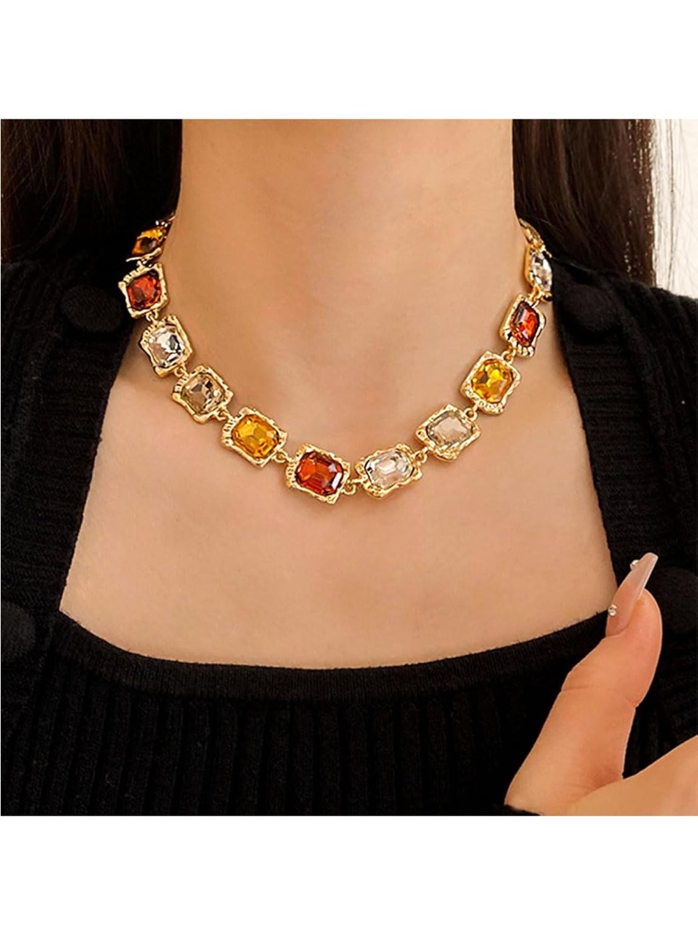 Rhinestone Choker Gangel, Shiny Crystal Chain Necklace, Gold Necklace, Rave Part